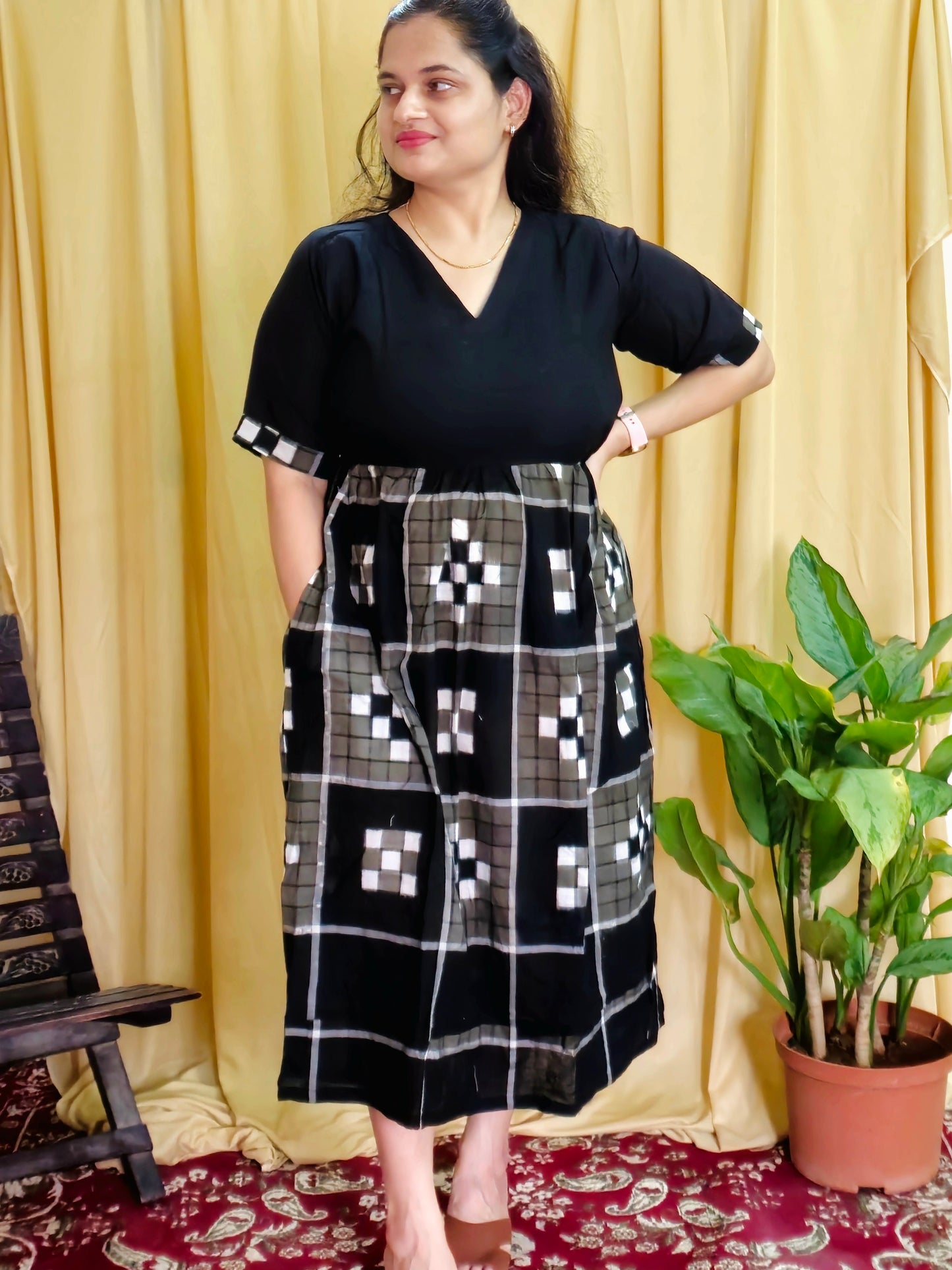 "Mayookha" Black, grey Sambalpuri Handloom Dress - Earthyweaves