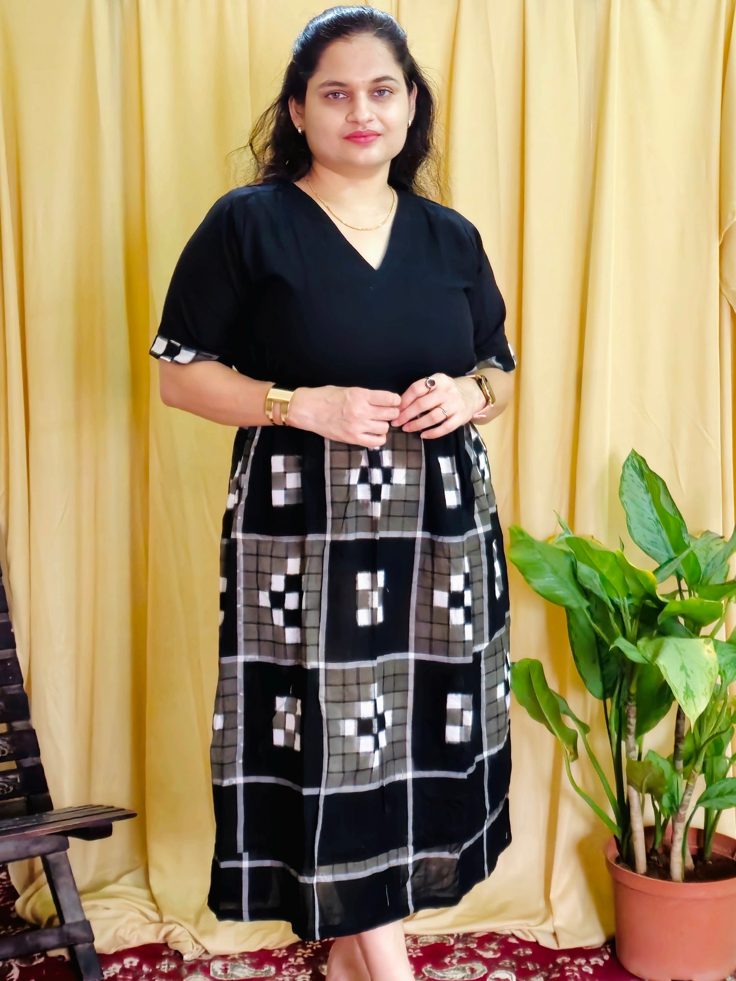 "Mayookha" Black, grey Sambalpuri Handloom Dress - Earthyweaves