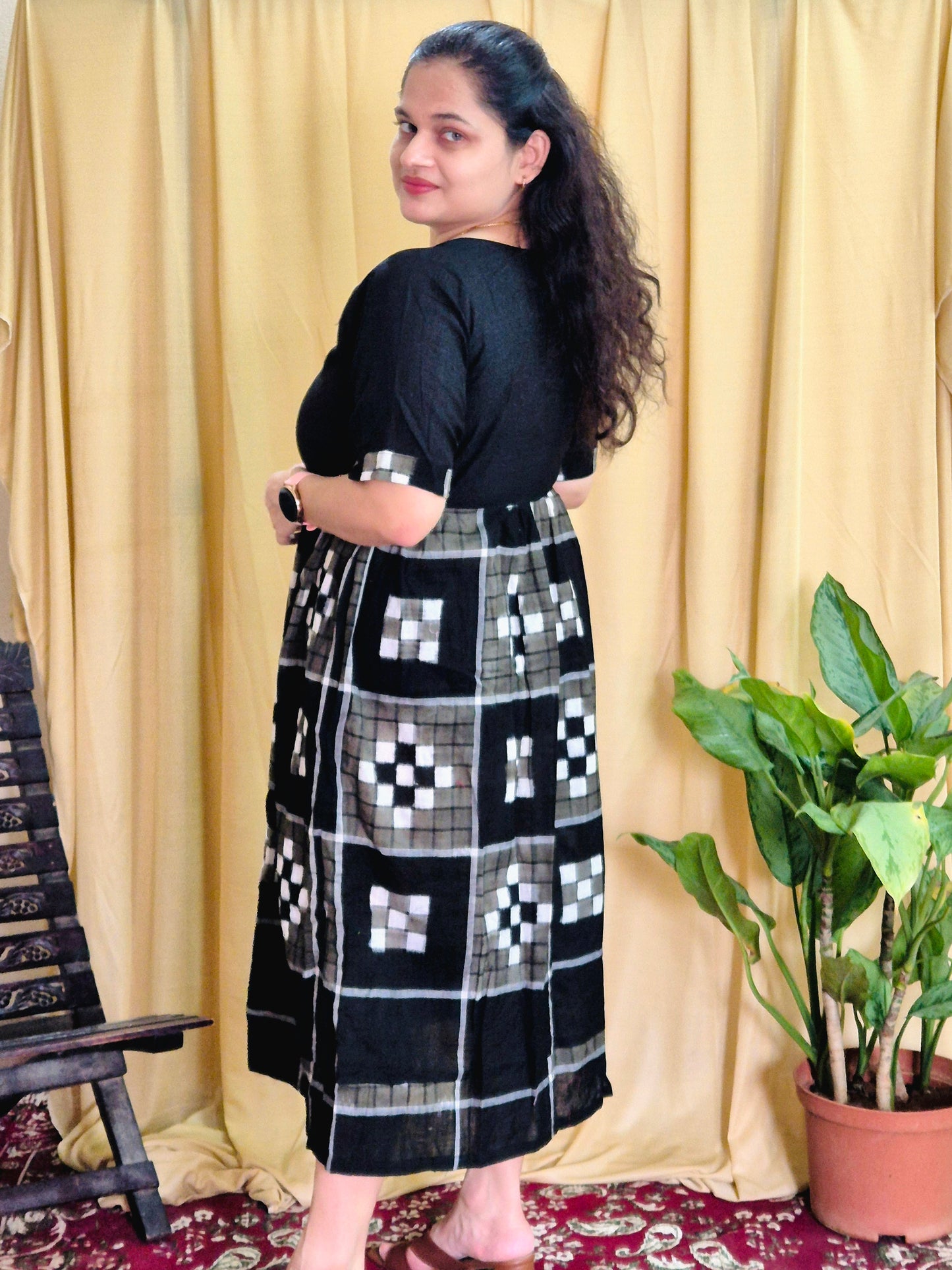 "Mayookha" Black, grey Sambalpuri Handloom Dress - Earthyweaves