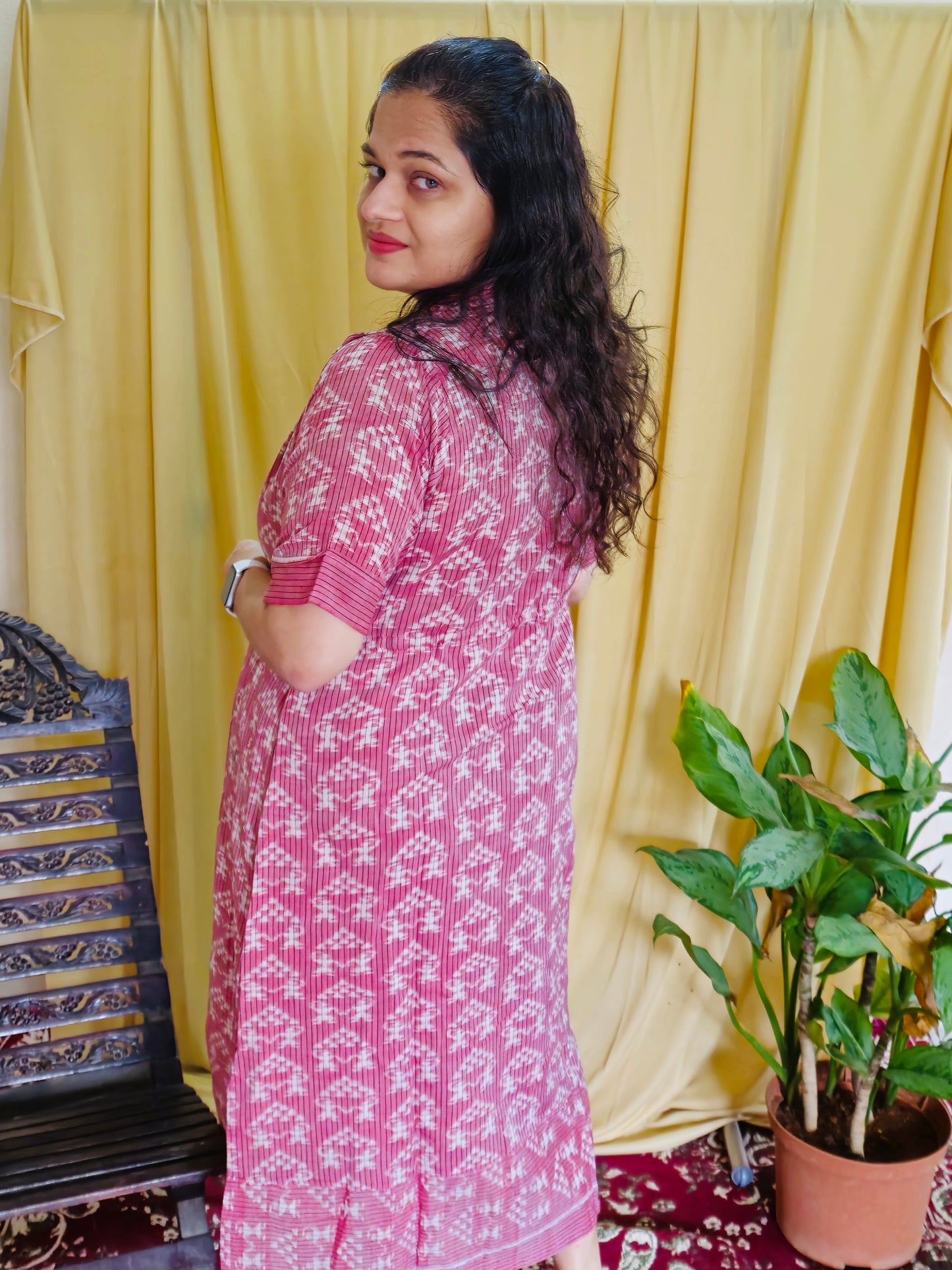 "Aaratrika" Pink Sambalpuri Handloom Dress - Earthyweaves
