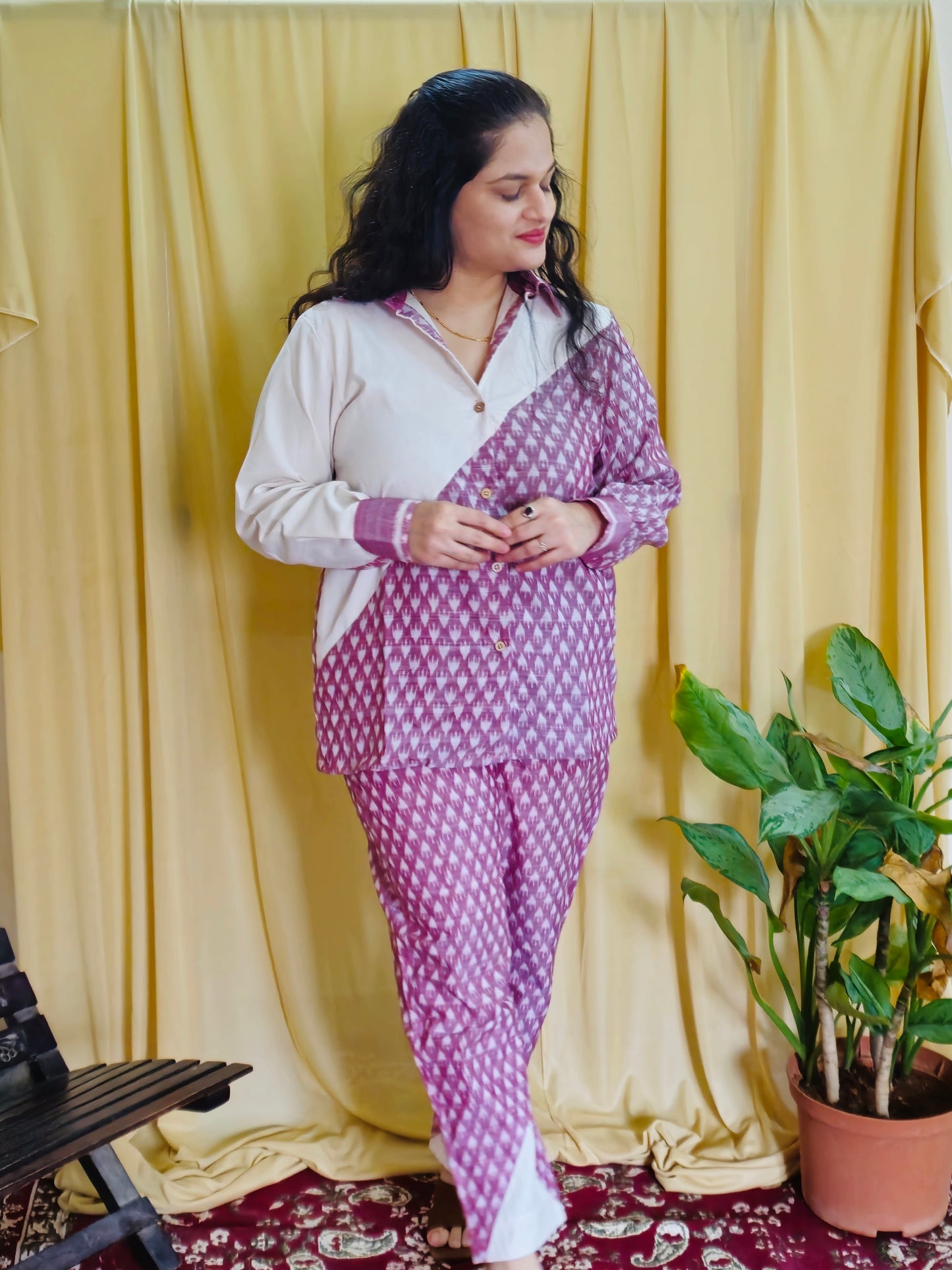 "Mihira" Pink Sambalpuri Handloom Co-ord Set - Earthyweaves