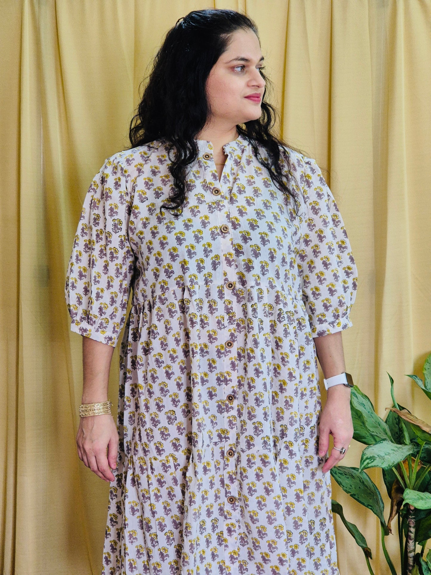 "Madhulika" Floral Blockprint Dress - Earthyweaves