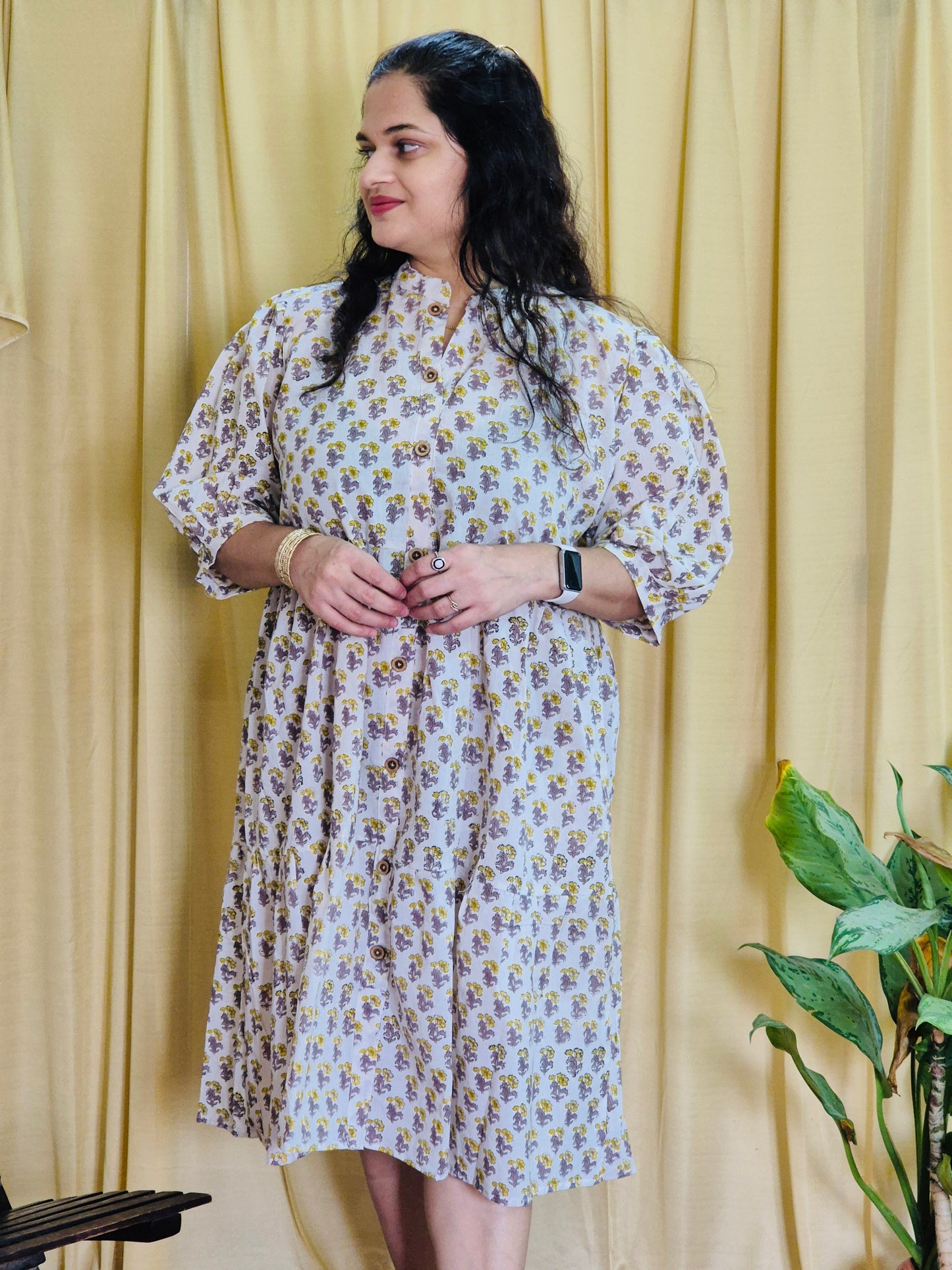 "Madhulika" Floral Blockprint Dress - Earthyweaves