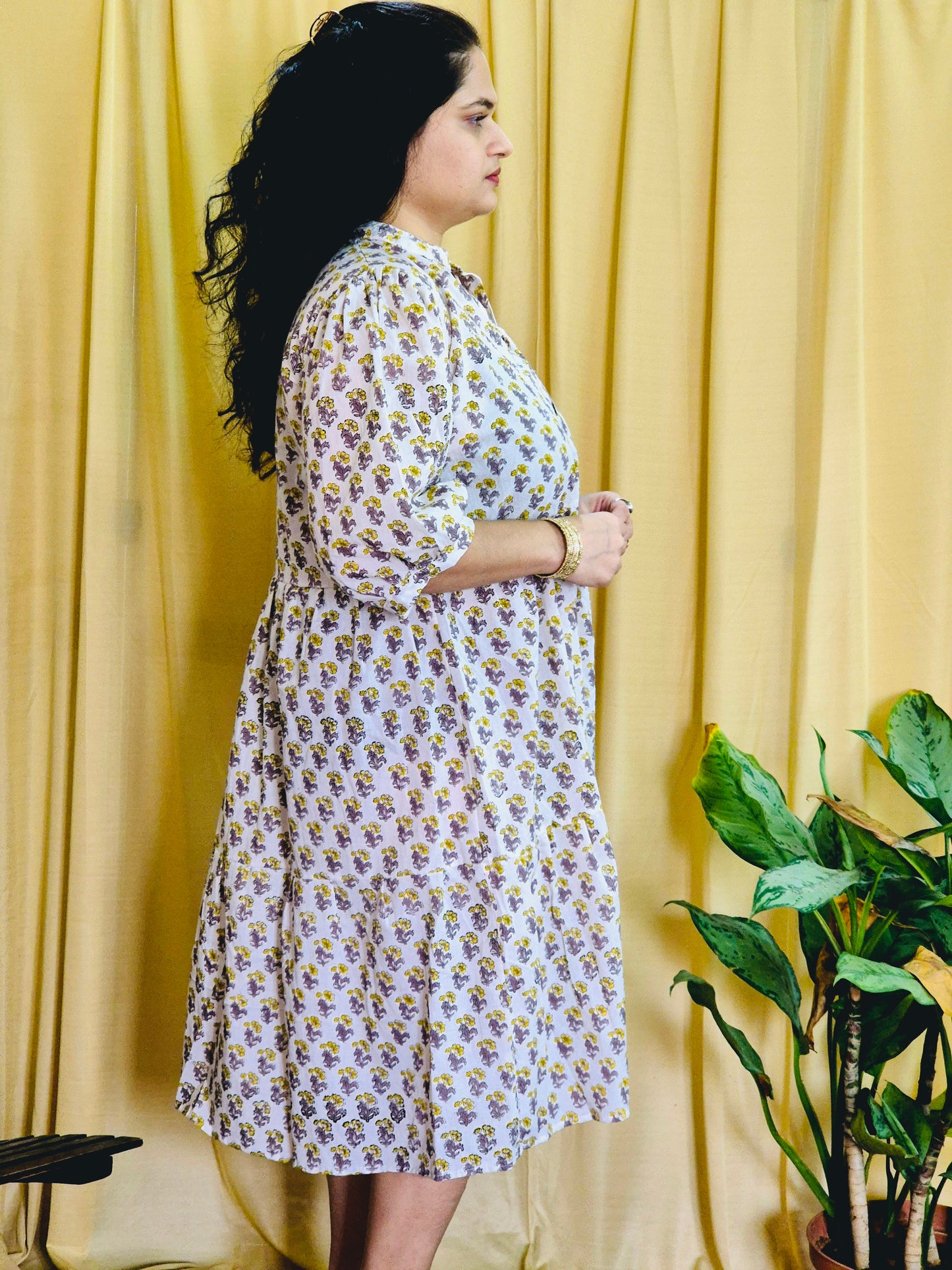 "Madhulika" Floral Blockprint Dress - Earthyweaves