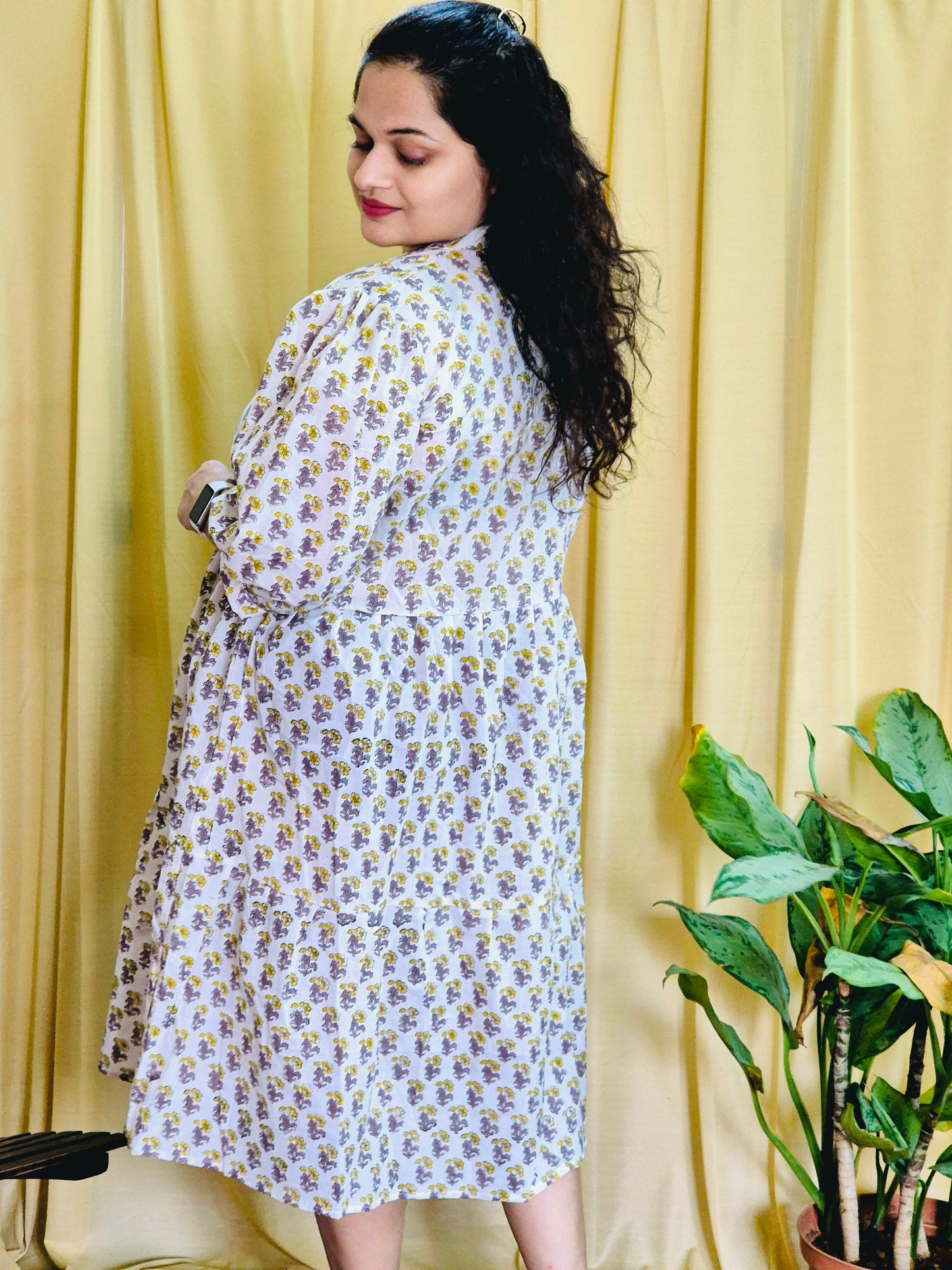 "Madhulika" Floral Blockprint Dress - Earthyweaves