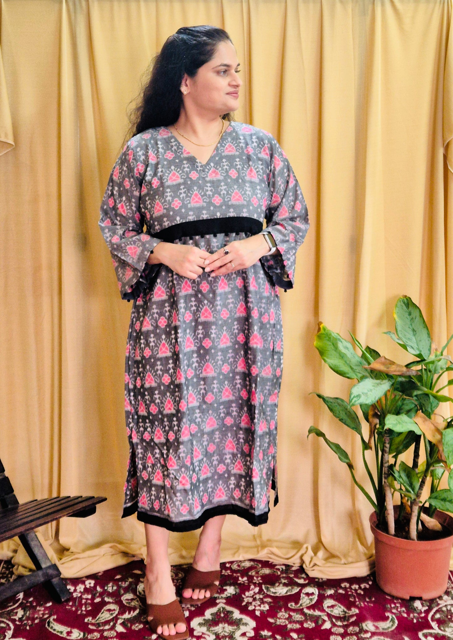 "Amodini" Grey Sambalpuri Handloom Dress - Earthyweaves