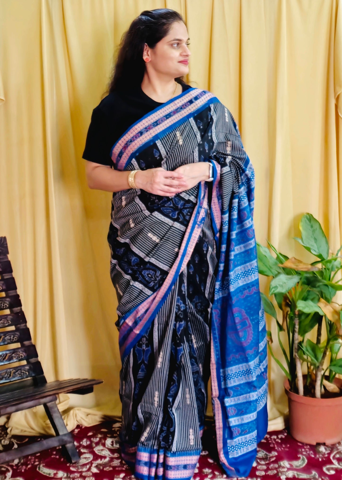 "Taraangini" Blue Sambalpuri Cotton Handloom Saree - Earthyweaves