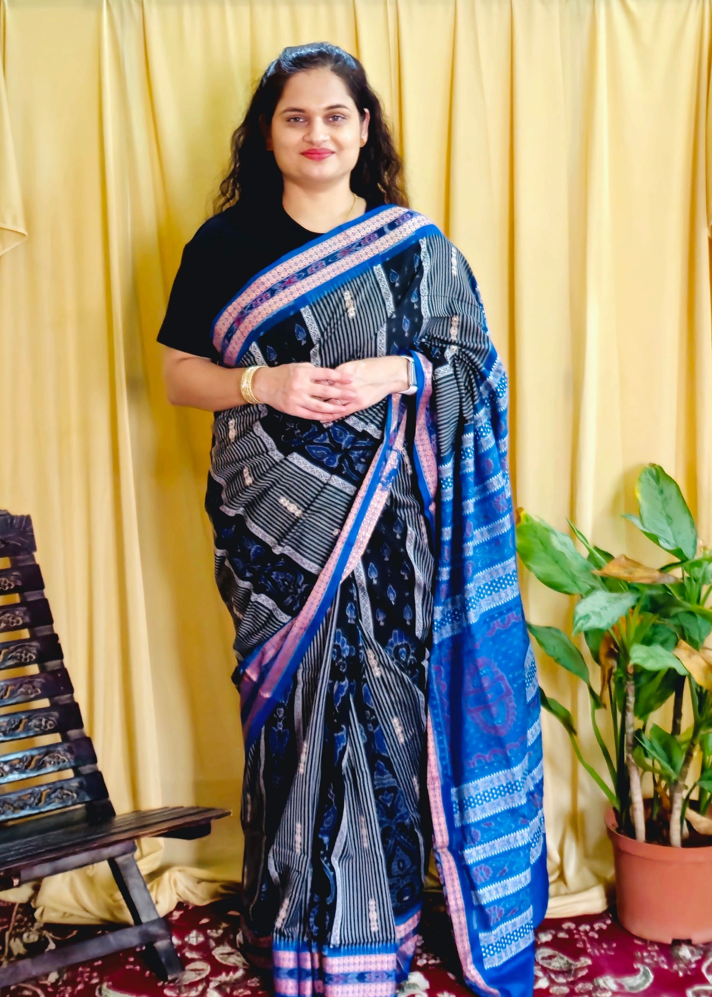 "Taraangini" Blue Sambalpuri Cotton Handloom Saree - Earthyweaves