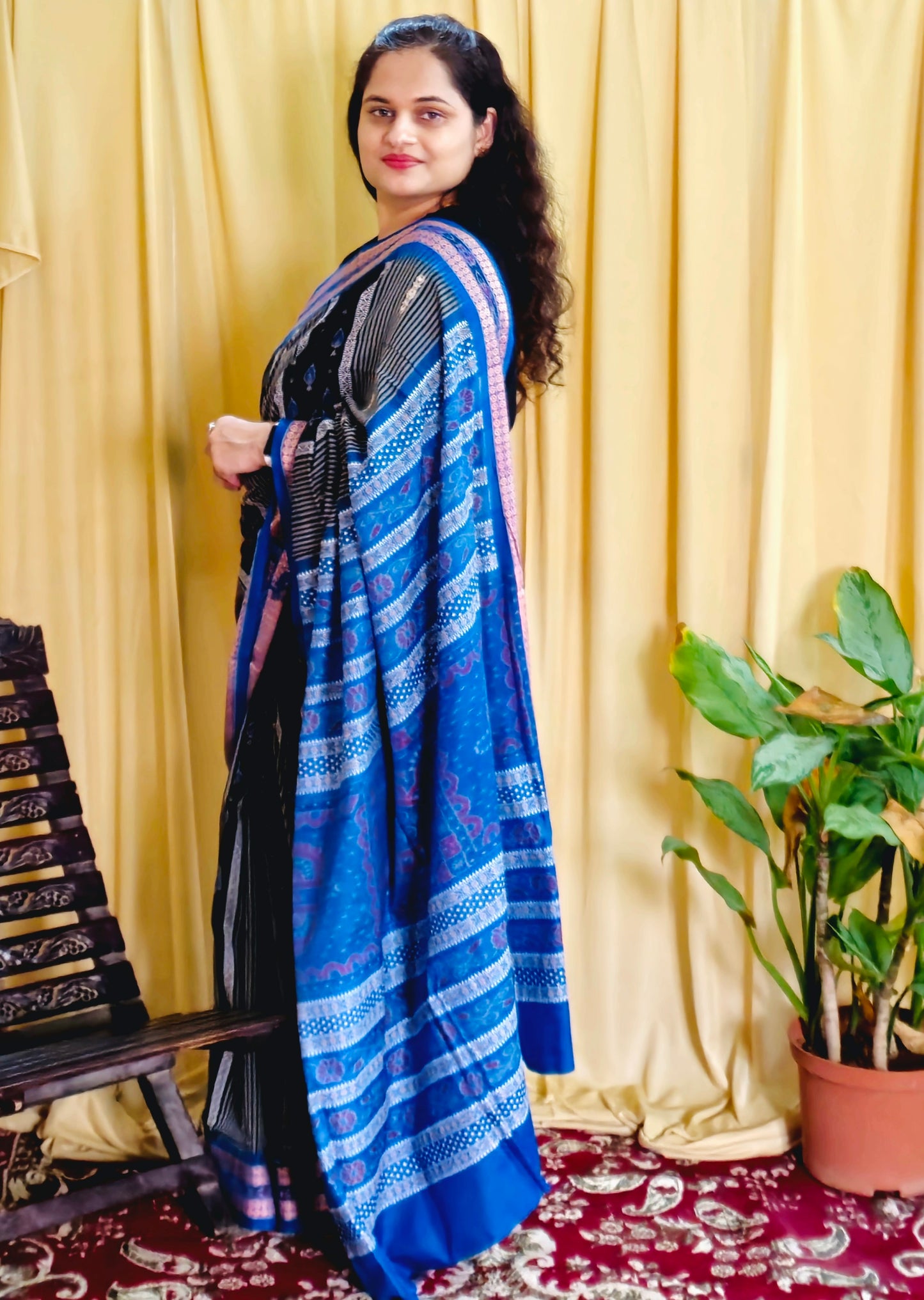 "Taraangini" Blue Sambalpuri Cotton Handloom Saree - Earthyweaves