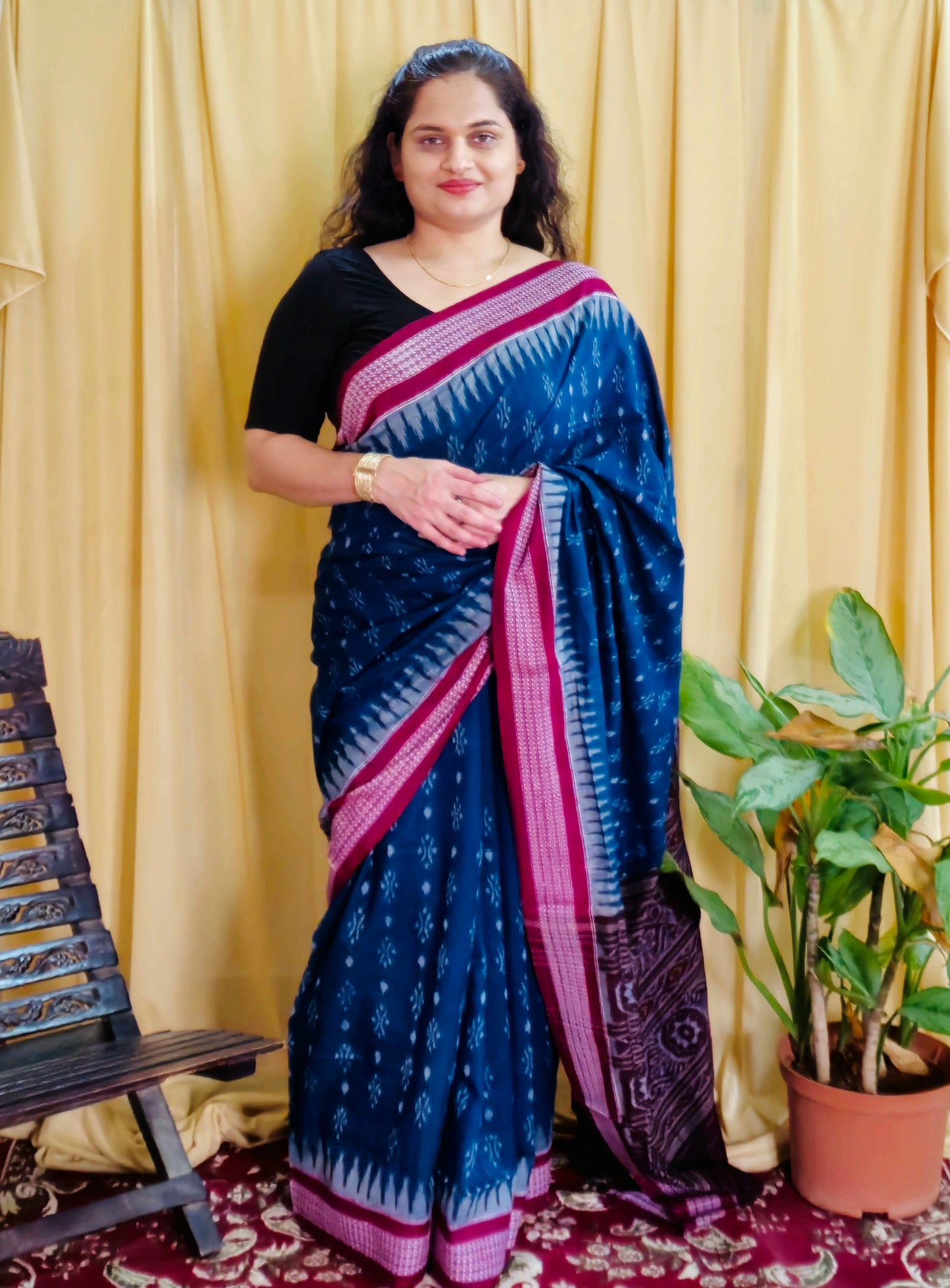 "Neelashree" Blue Sambalpuri Cotton Saree - Earthyweaves