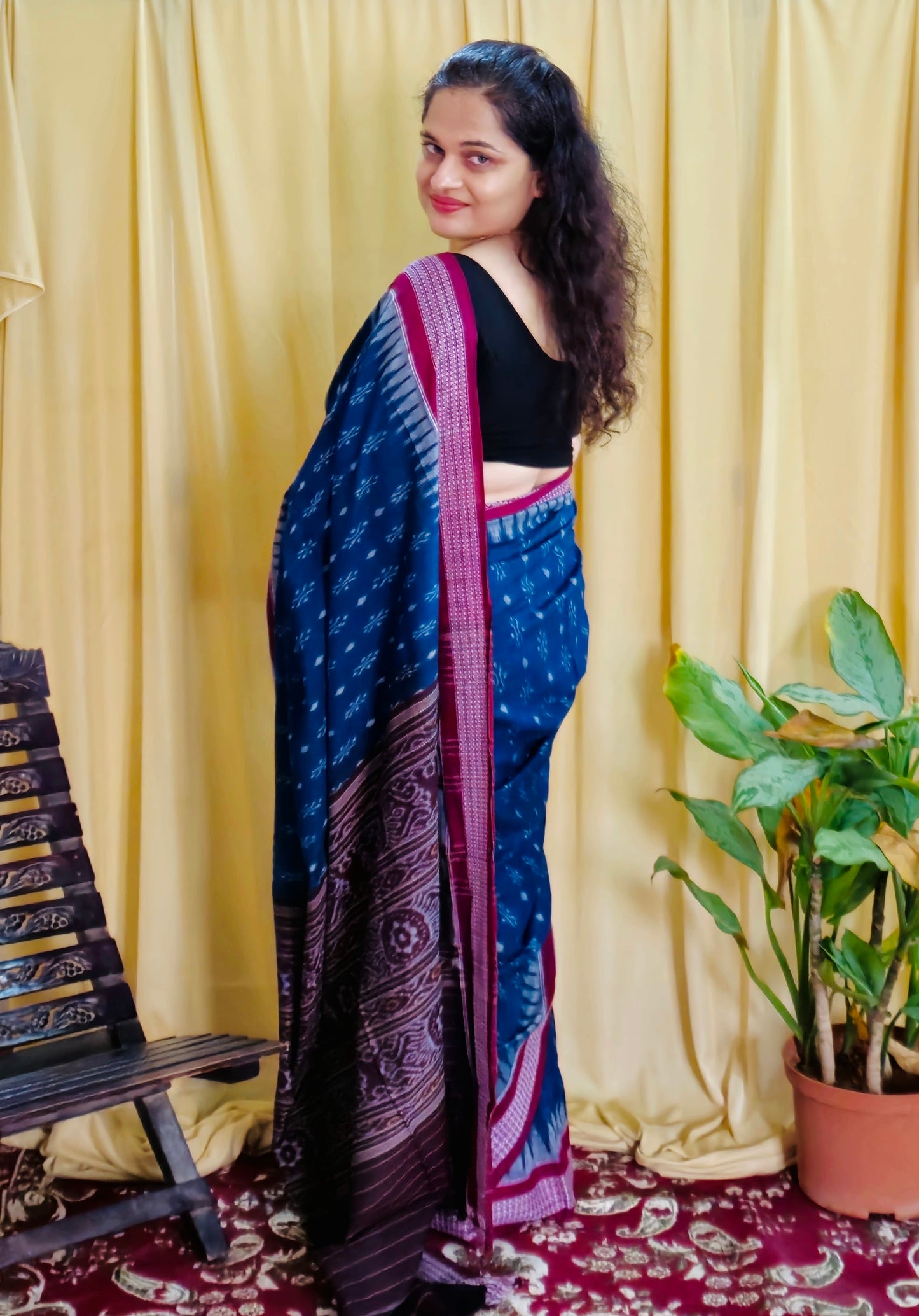 "Neelashree" Blue Sambalpuri Cotton Saree - Earthyweaves