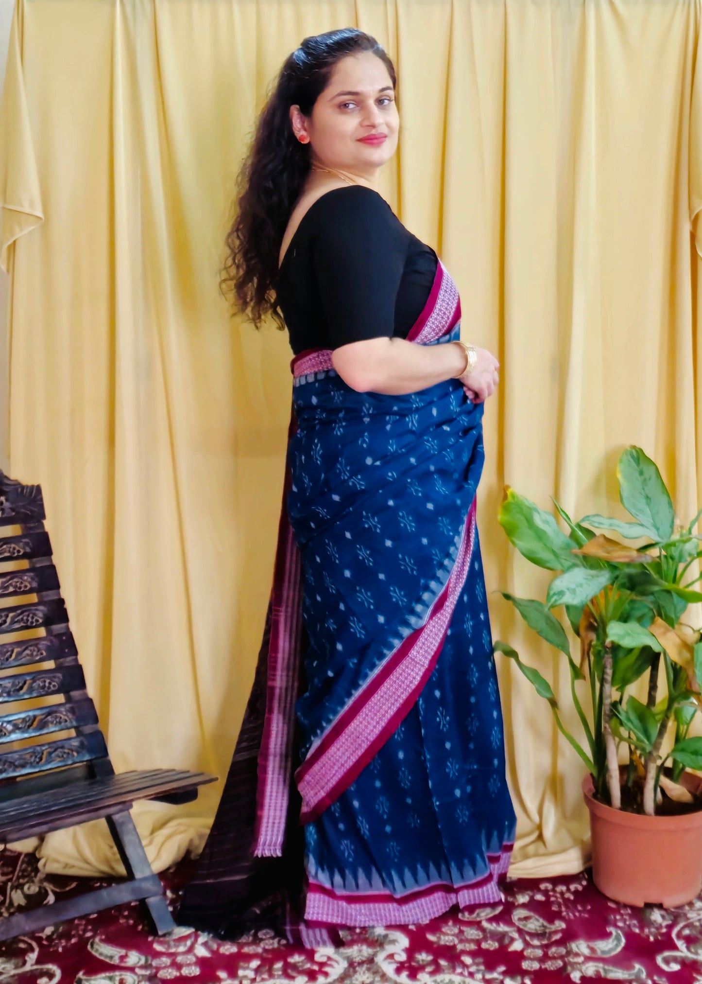 "Neelashree" Blue Sambalpuri Cotton Saree - Earthyweaves