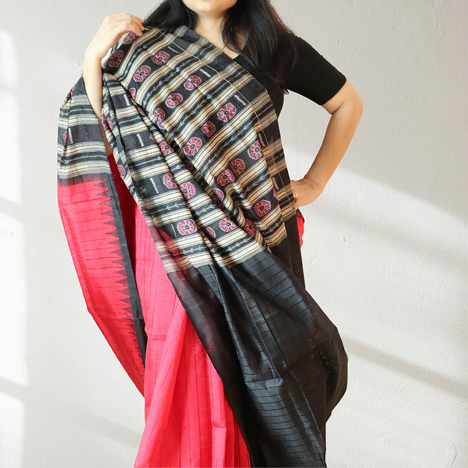 "RagaSubha" Sambalpuri Tussar Silk Saree - Earthyweaves