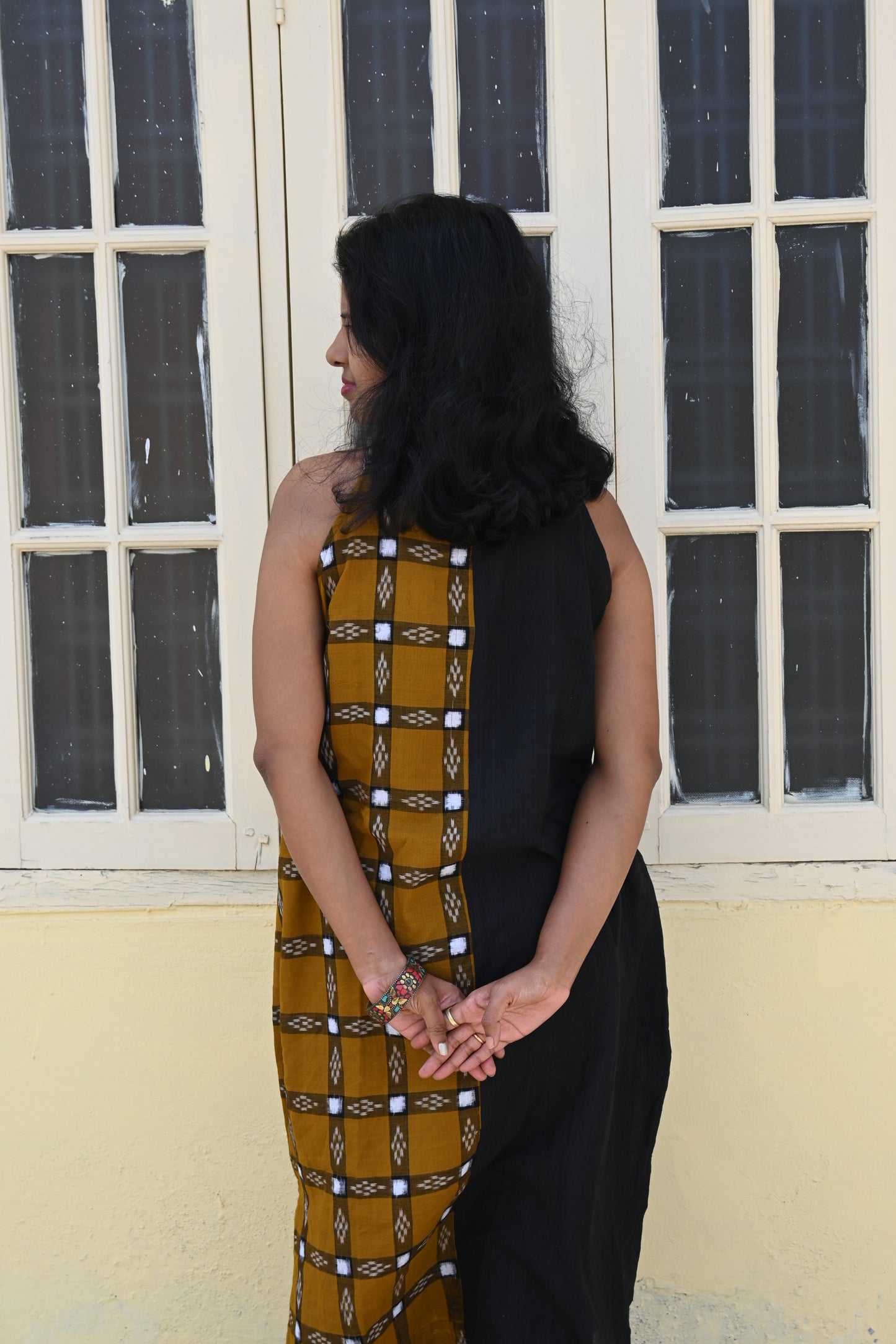 "Kanaka"Black and Mustard Sambalpuri Handloom Dress