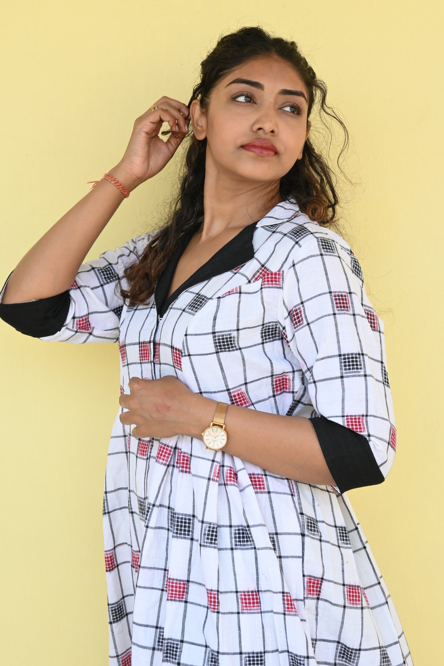 "Dhriti" White Sambalpuri Handloom Dress