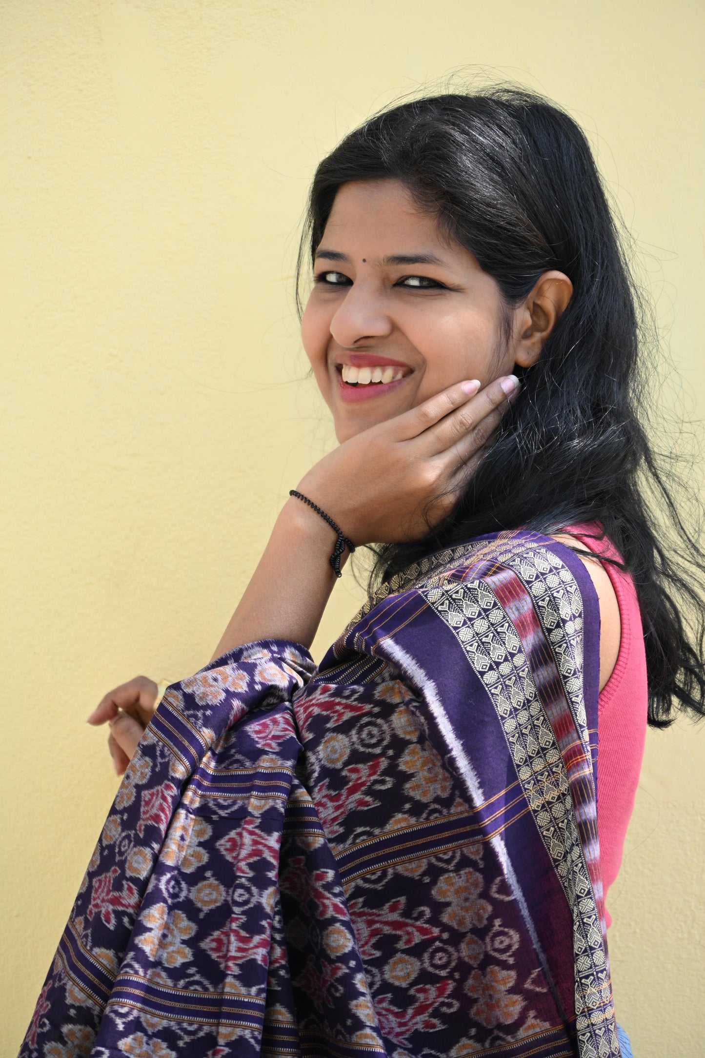 Sky Blue and Deep Navy Sambalpuri Cotton Saree - Earthyweaves