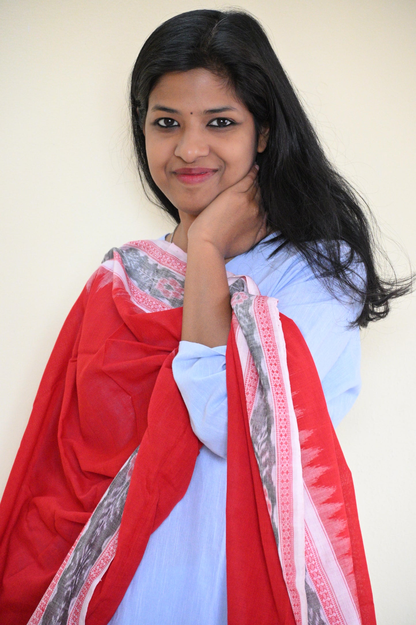 Red, White and Grey Sambalpuri Dupatta