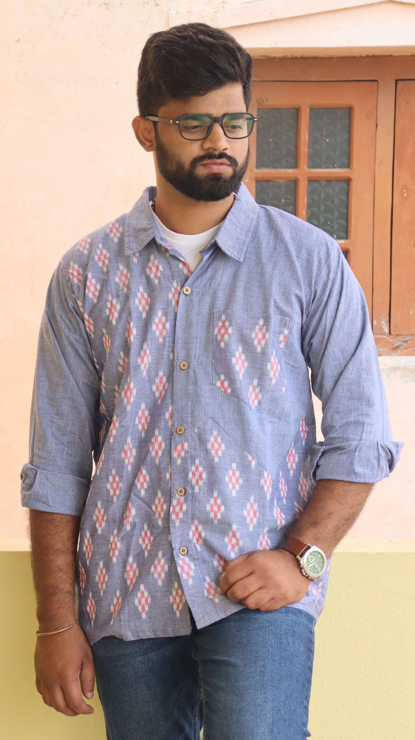Blue Linen Handloom Cotton Unisex Shirt