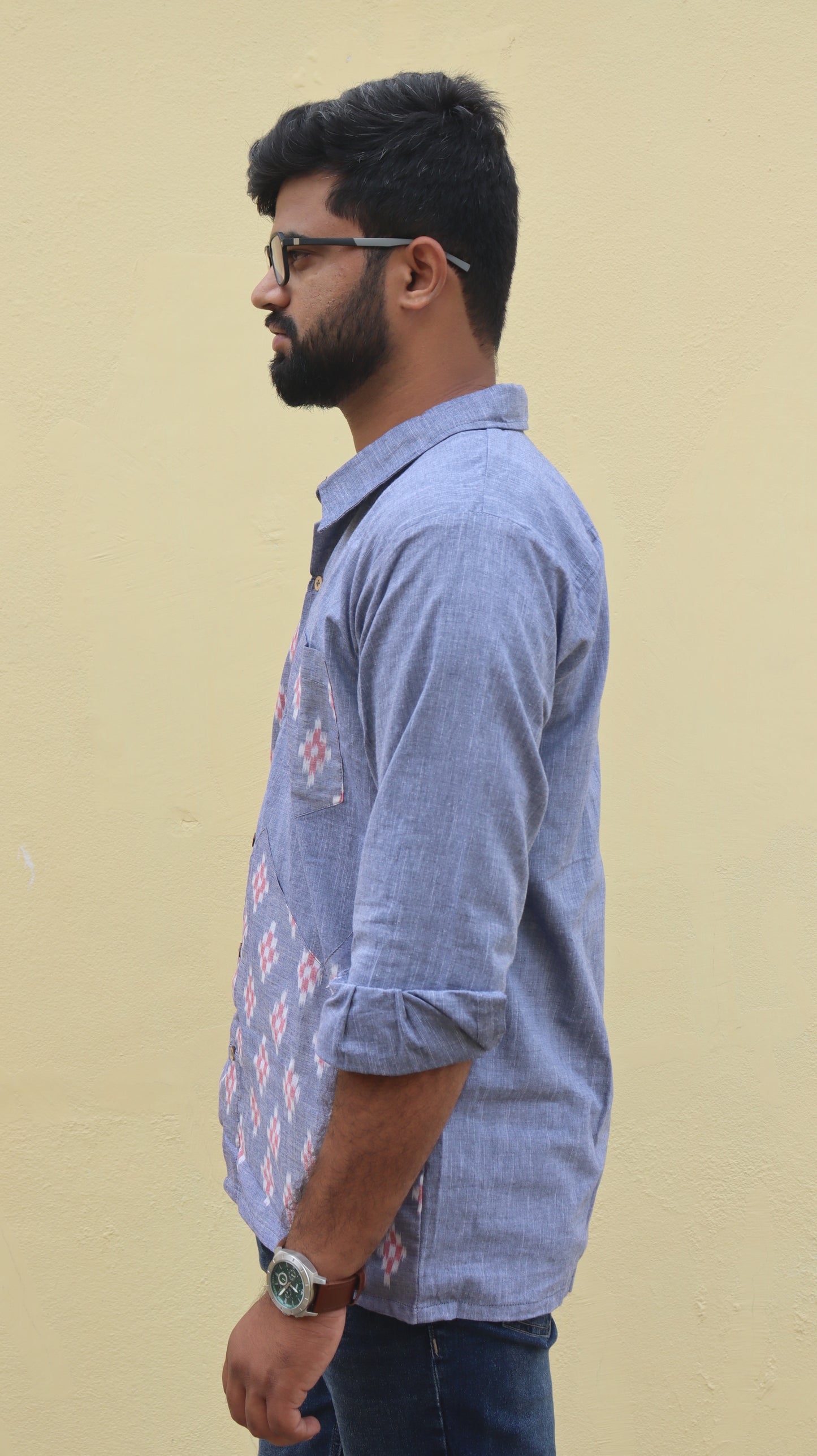 Blue Linen Handloom Cotton Unisex Shirt