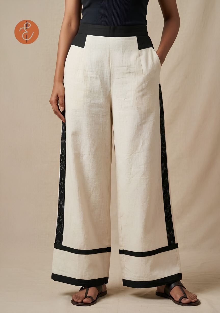 Artisanal Linen Yoga Pants with Sambalpuri Ikat Accents