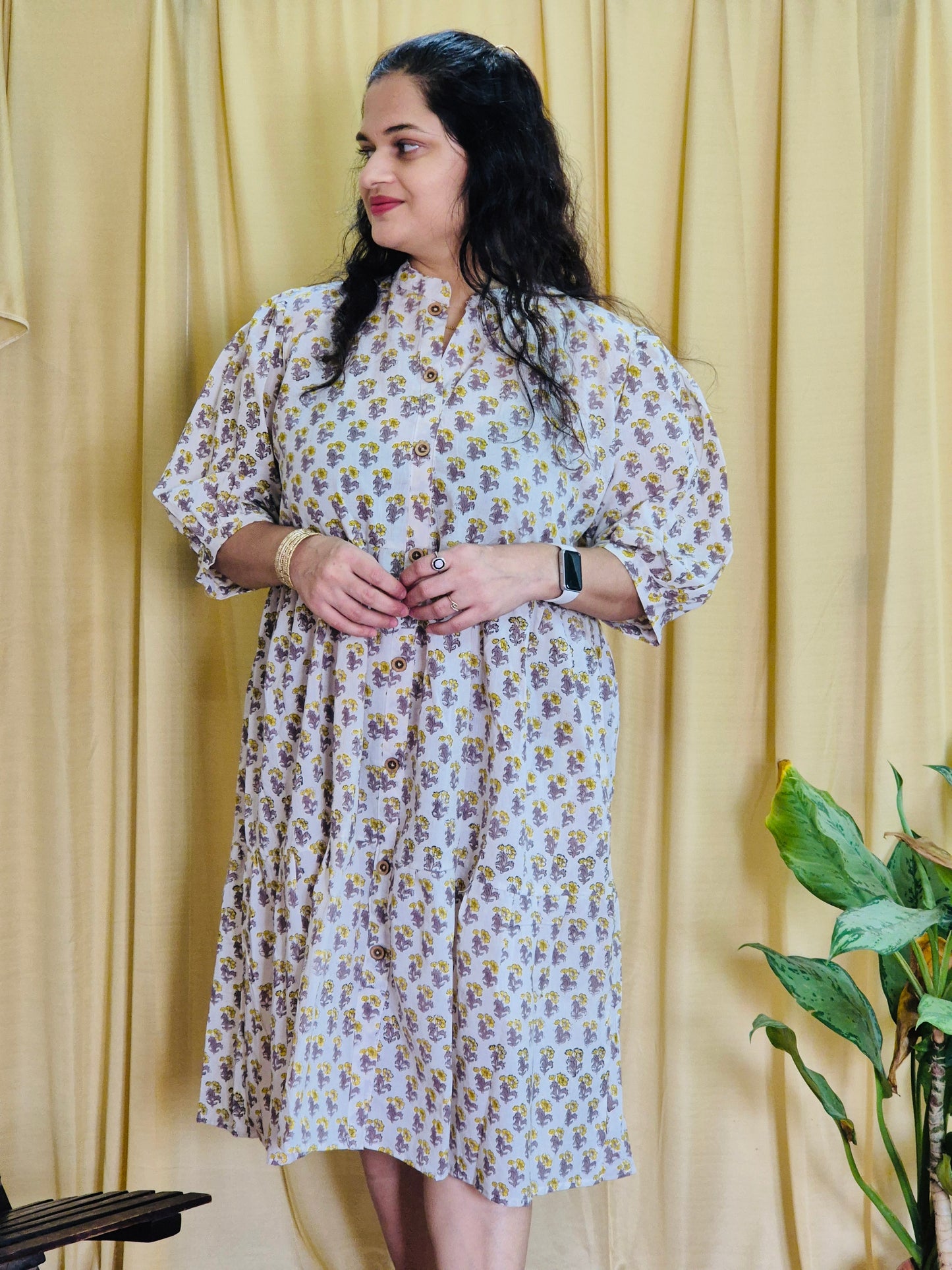 "Madhulika" Floral Blockprint Dress