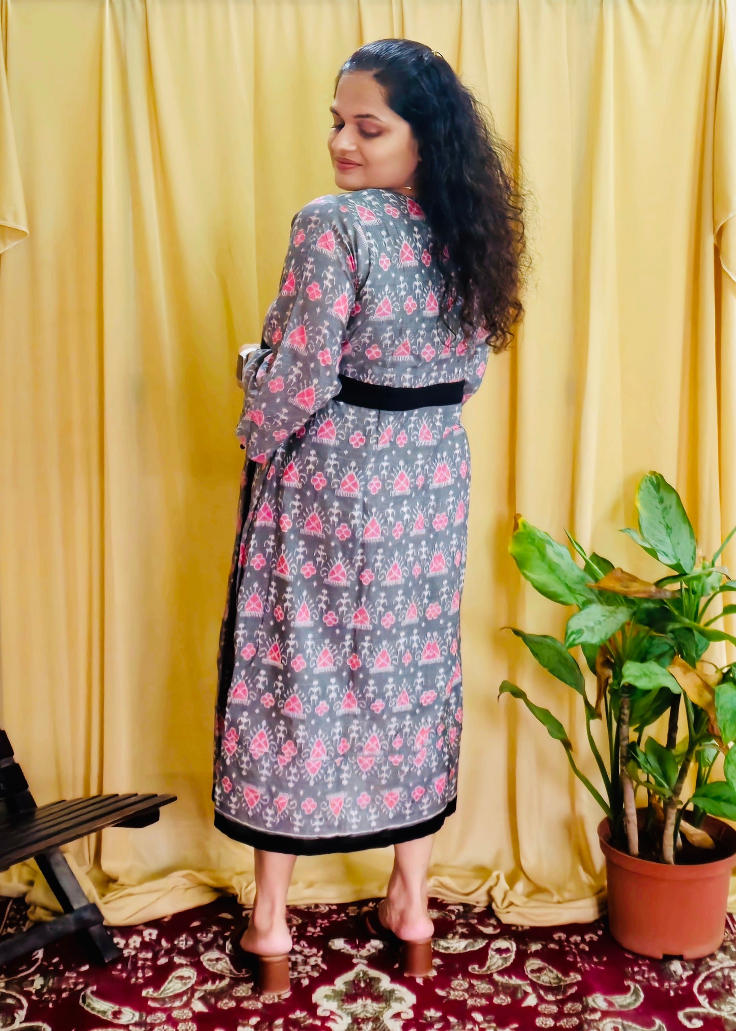 "Amodini" Grey Sambalpuri Handloom Dress - Earthyweaves