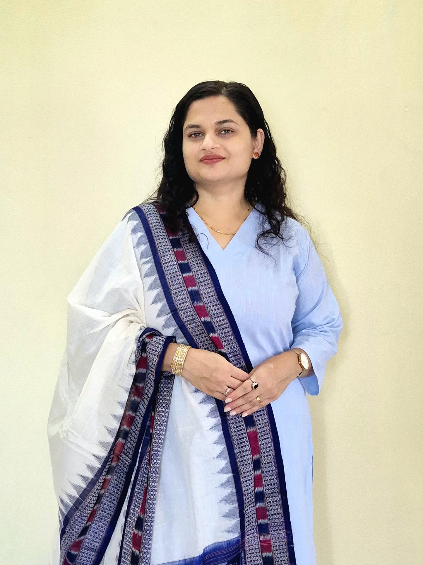 "Neelkanti" Blue Linen Co-ord Set with Sambalpuri Handloom Dupatta - Earthyweaves