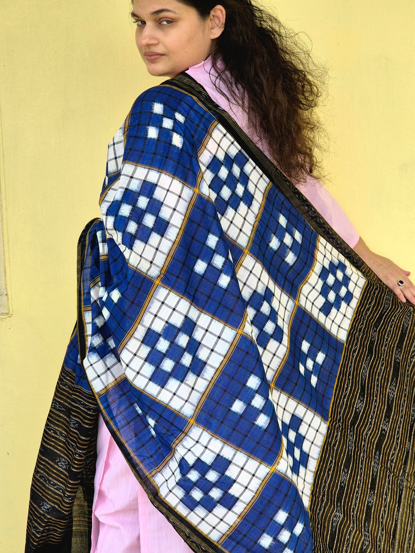 Blue and White Pasapally Sambalpuri Dupatta - Earthyweaves