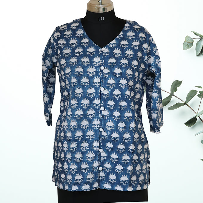 "NilaPushpa" Blockprint Top - Earthyweaves