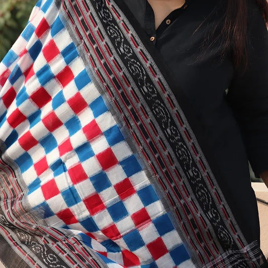 Chessboard Pattern Sambalpuri Dupatta - Earthyweaves