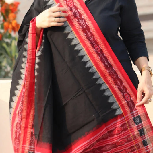 Black Sambalpuri Dupatta - Earthyweaves