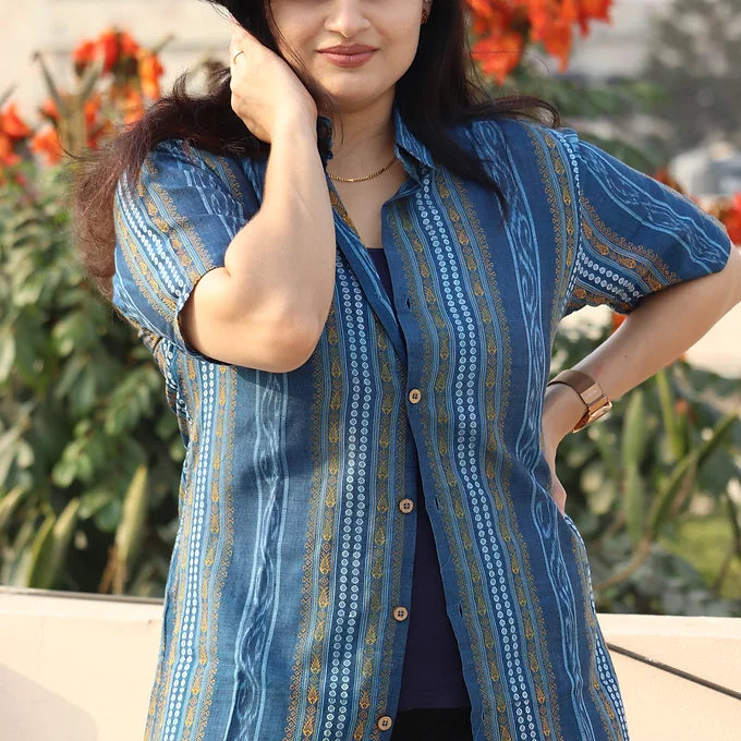 Blue Sambalpuri Unisex Shirt - Earthyweaves