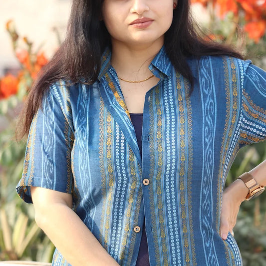 Blue Sambalpuri Unisex Shirt - Earthyweaves