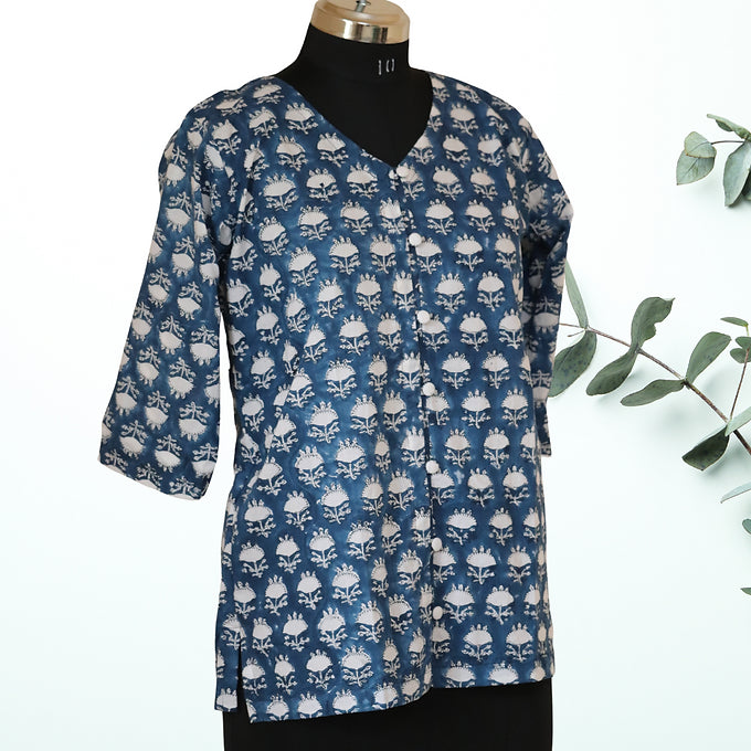 "NilaPushpa" Blockprint Top - Earthyweaves