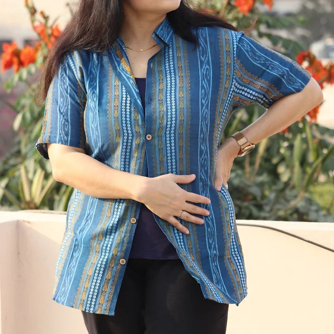 Blue Sambalpuri Unisex Shirt - Earthyweaves