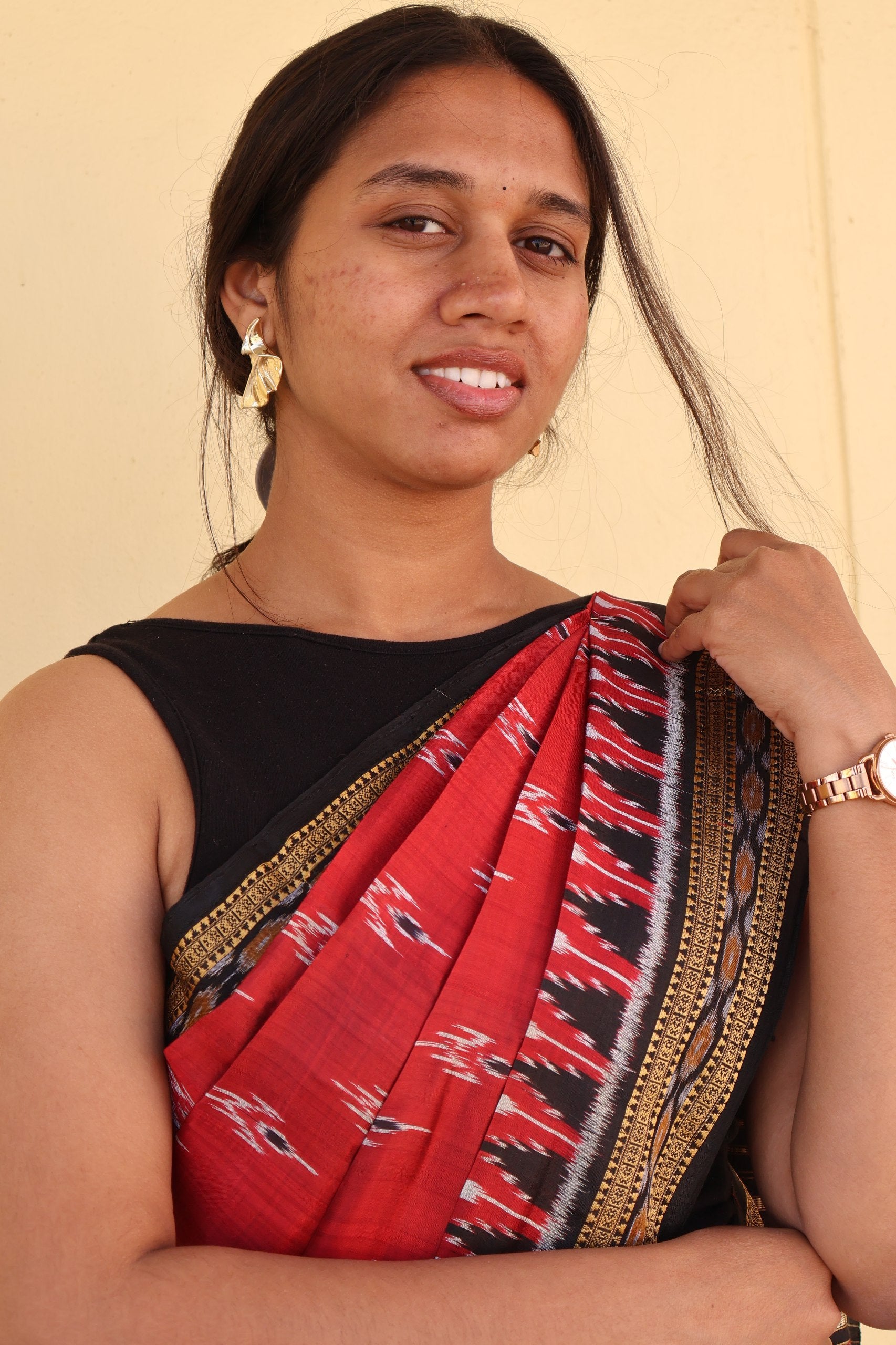 Red and Black Khandua Silk Saree - Earthyweaves