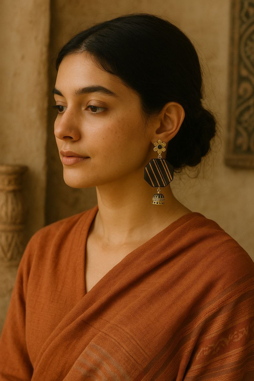Handcrafted Fabric & Brass Earring - Earthyweaves