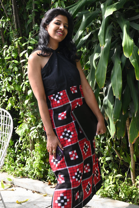 "Charita" Black Halter neck Sambalpuri Handloom Dress