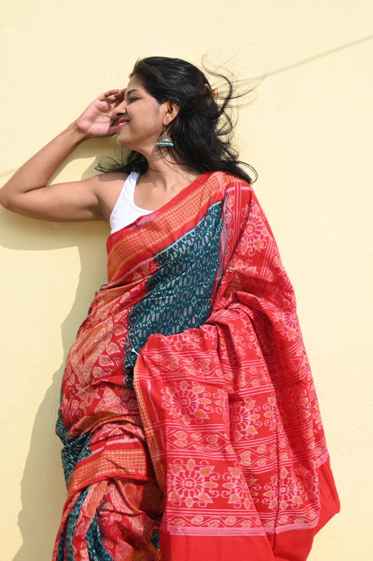 "Kesarika" Sambalpuri Cotton Saree - Earthyweaves