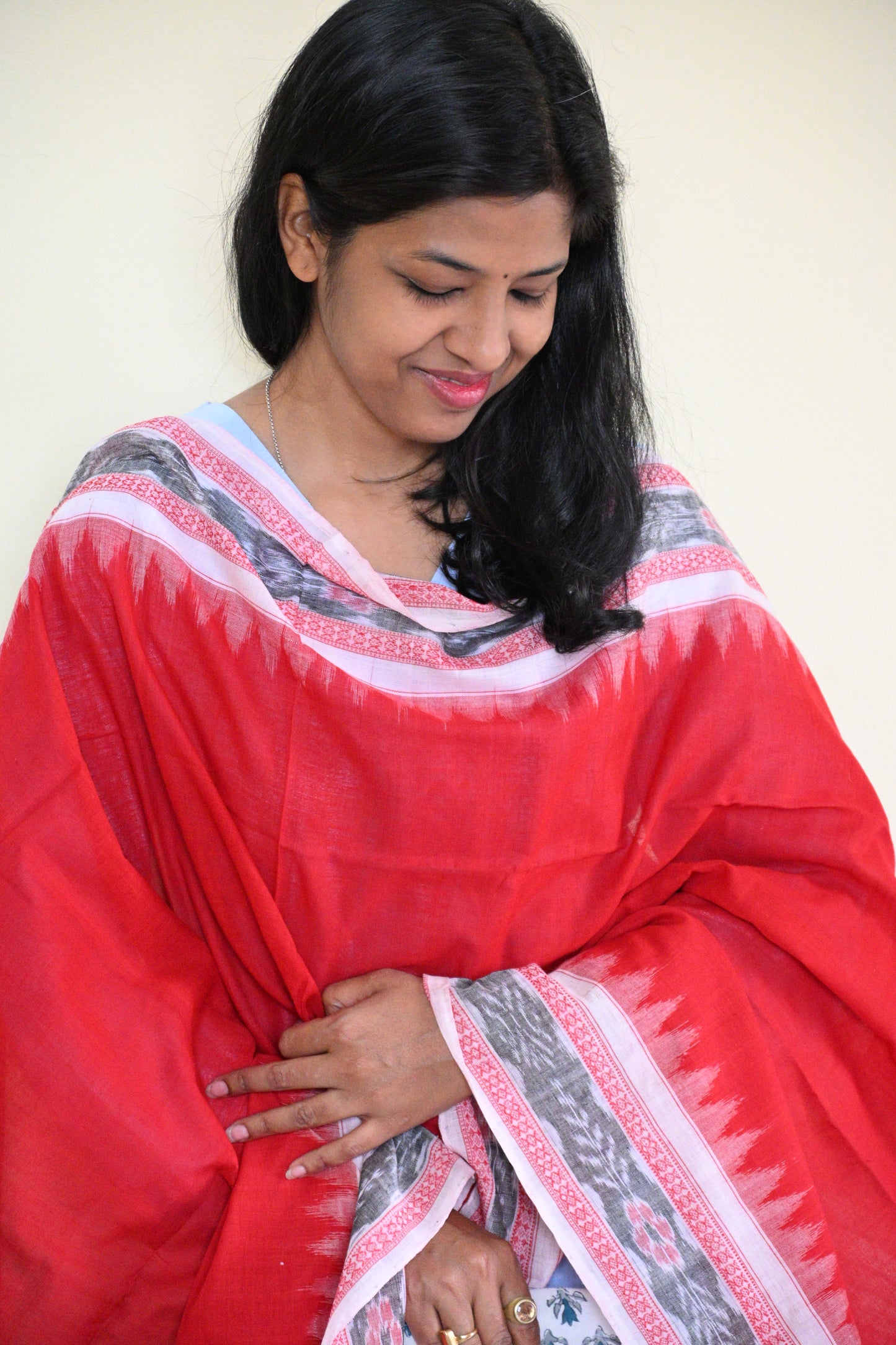 Red, White and Grey Sambalpuri Dupatta