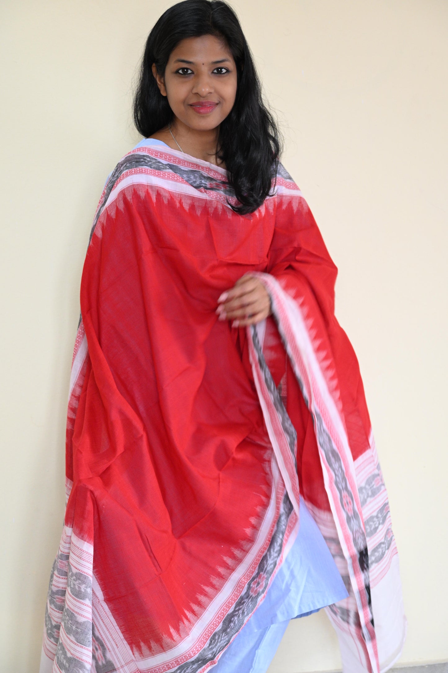Red, White and Grey Sambalpuri Dupatta