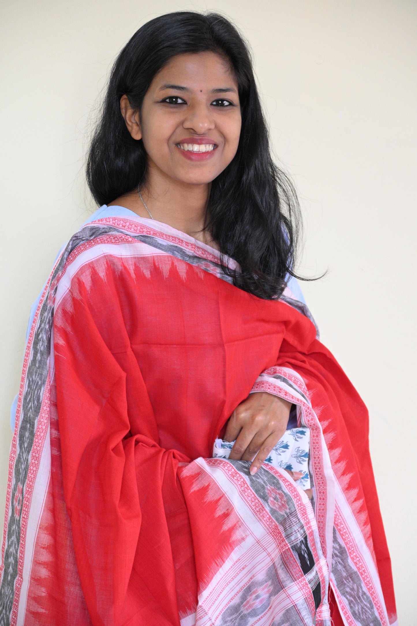 Red, White and Grey Sambalpuri Dupatta