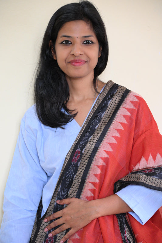 Red with black border Sambalpuri Dupatta