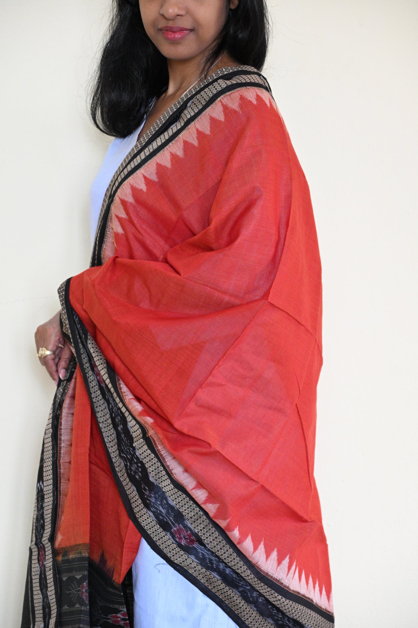 Red with black border Sambalpuri Dupatta