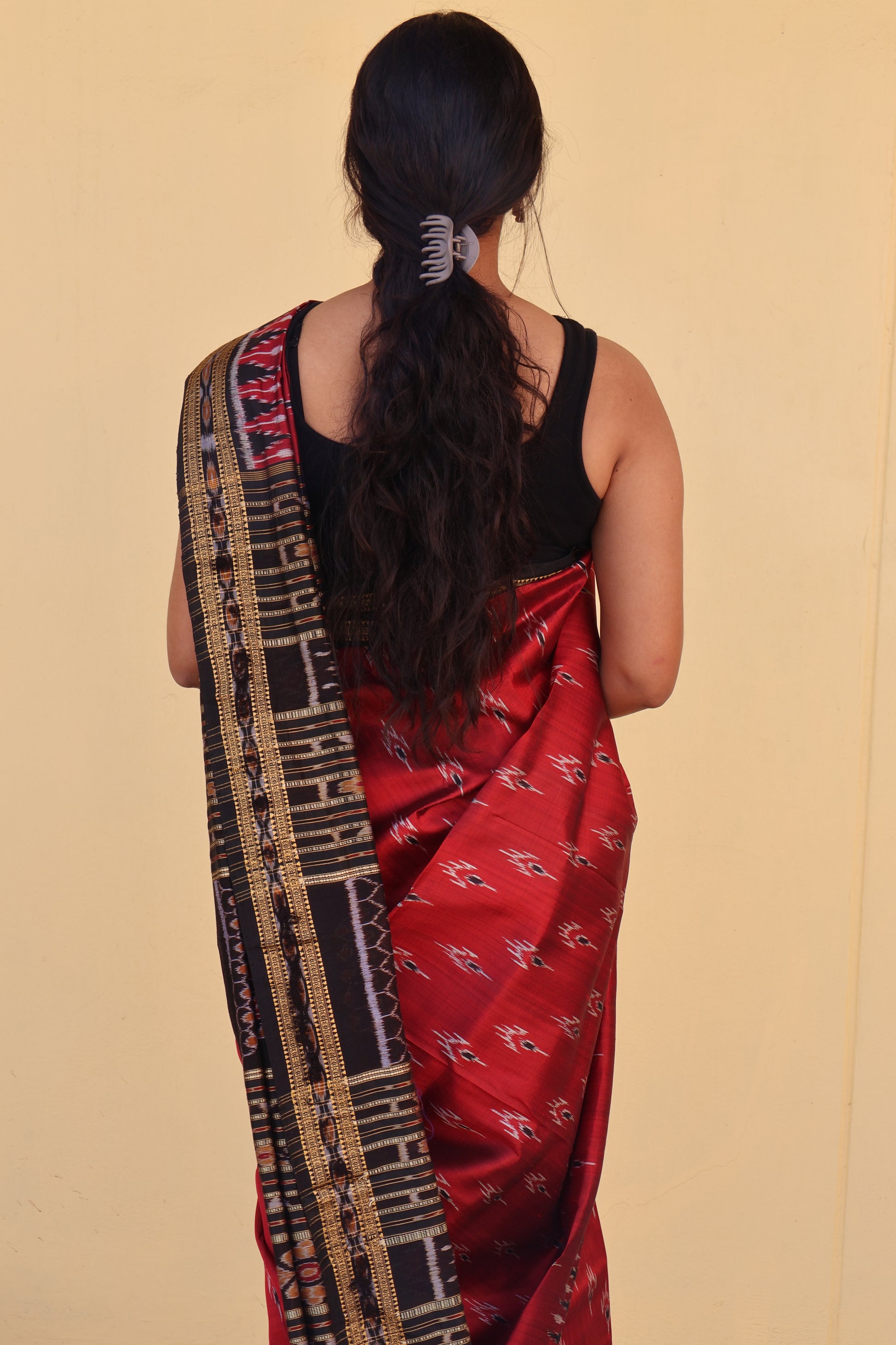 Red and Black Khandua Silk Saree - Earthyweaves