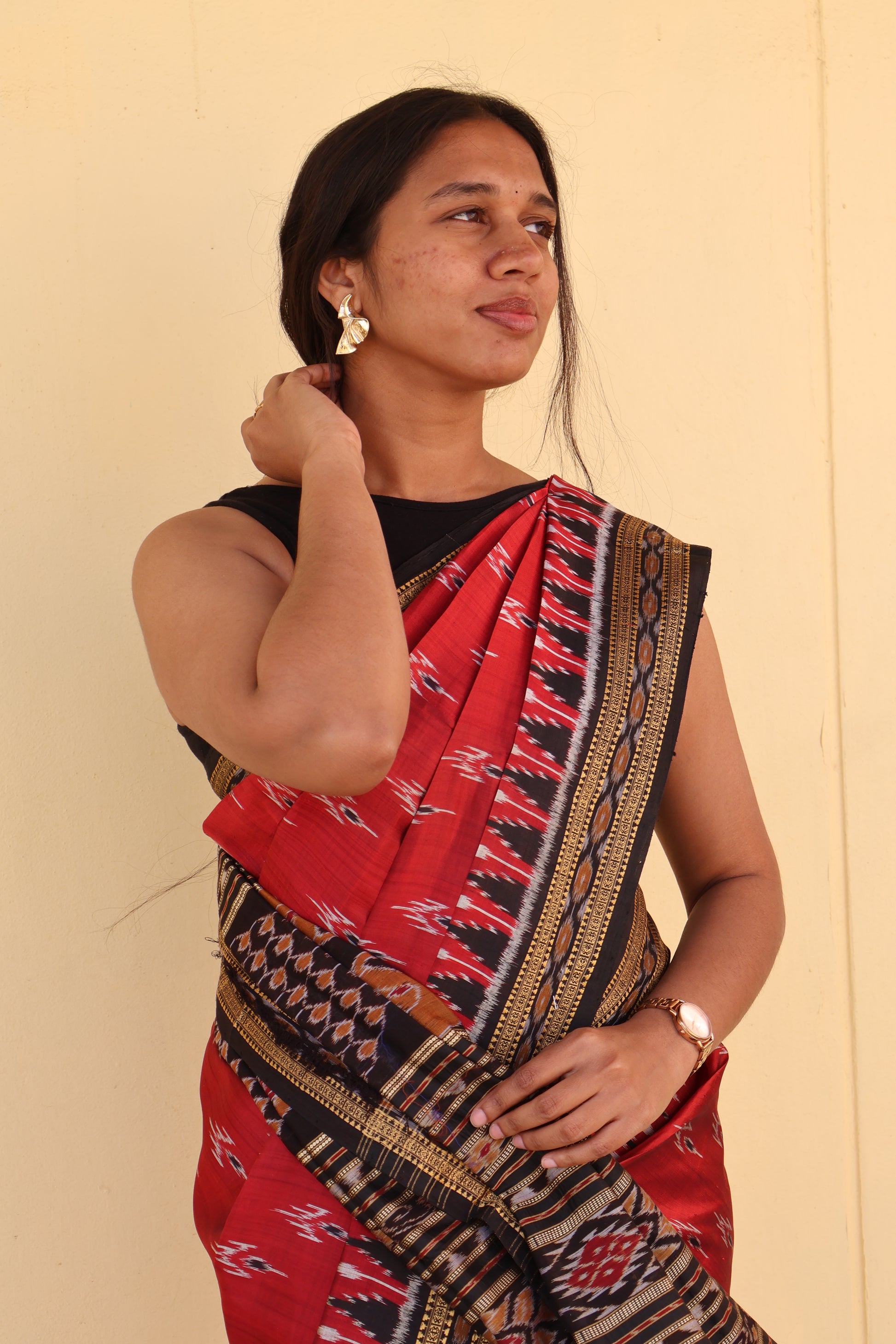 Red and Black Khandua Silk Saree - Earthyweaves