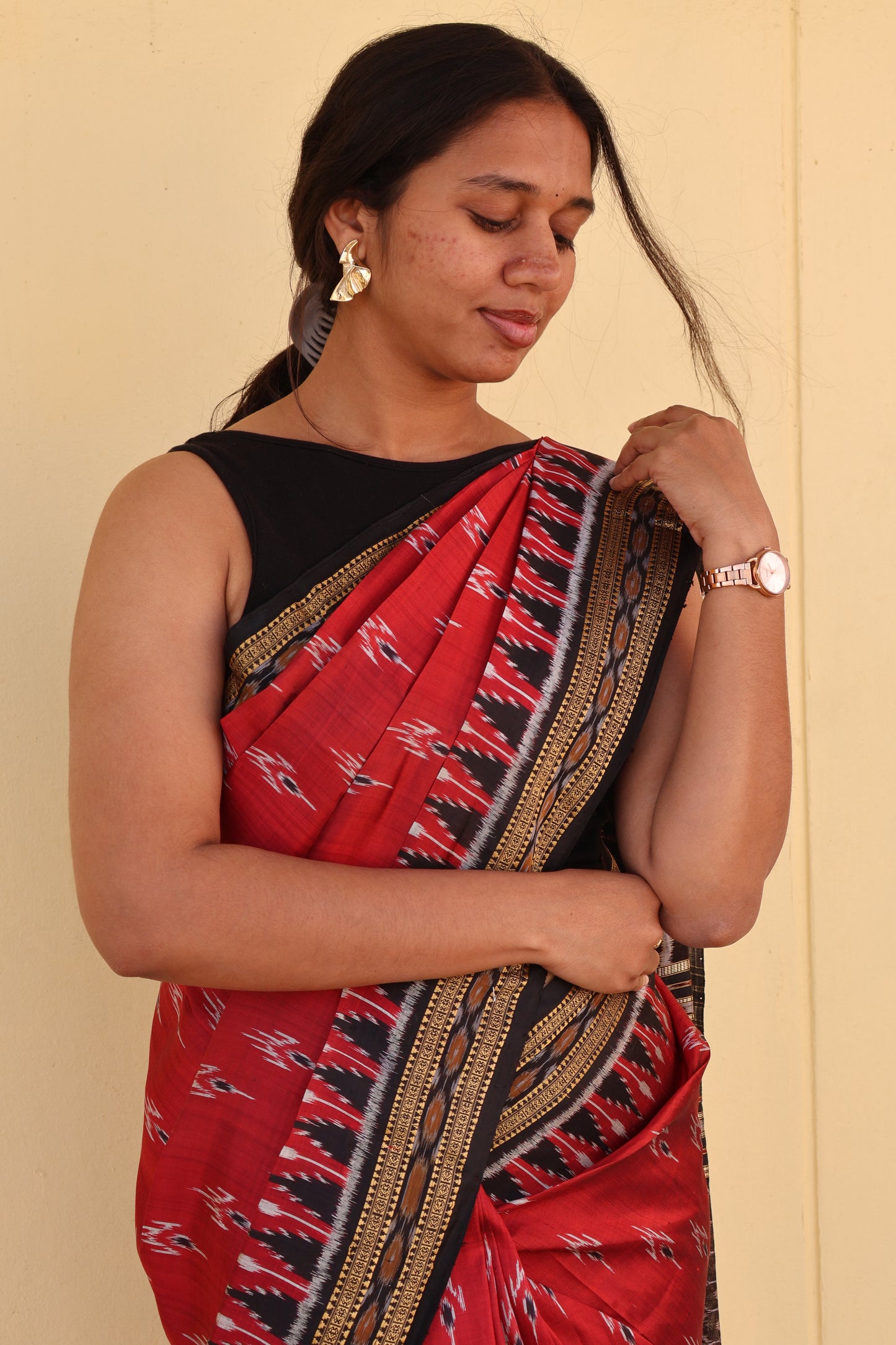 Red and Black Khandua Silk Saree - Earthyweaves