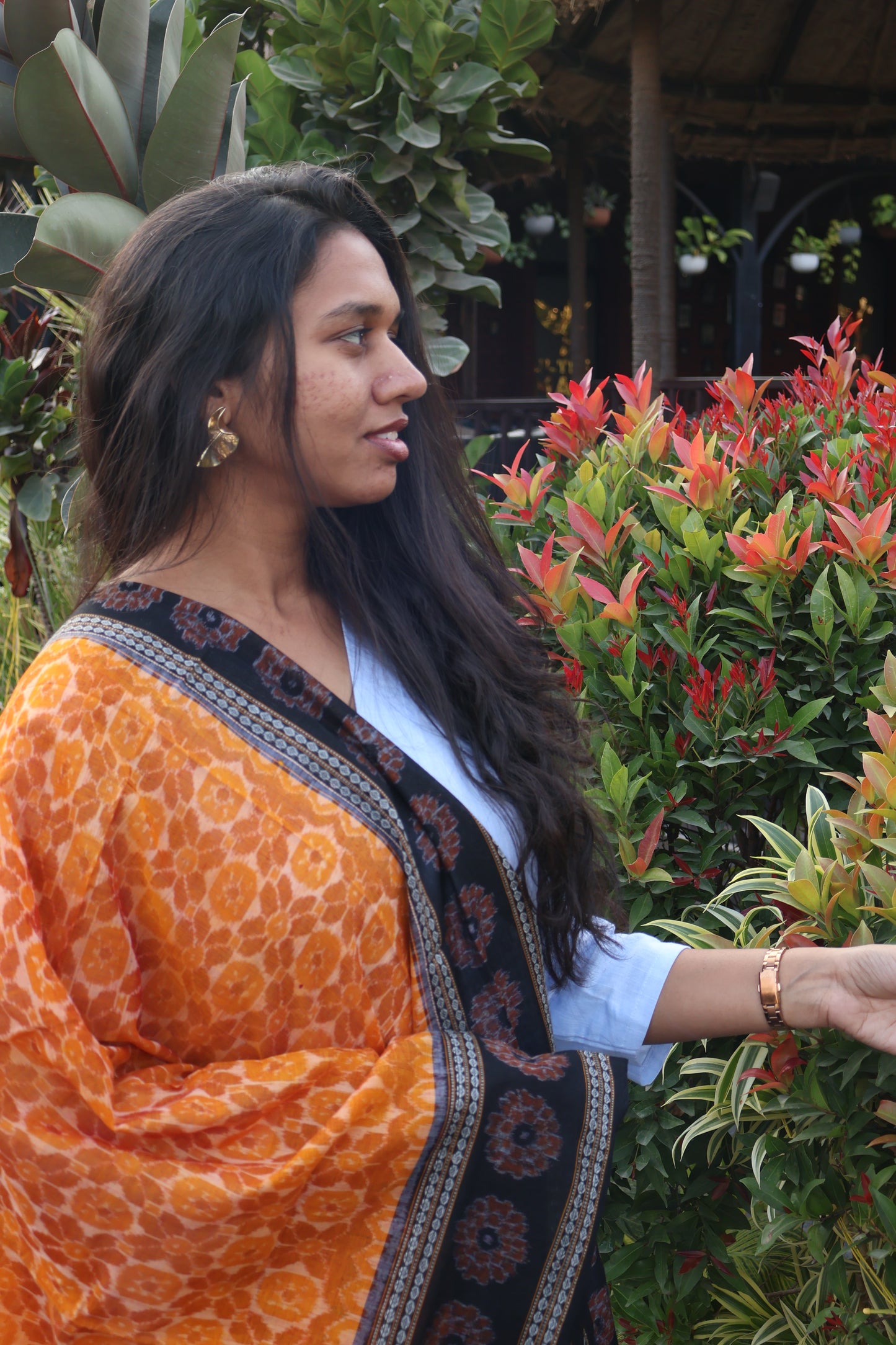 Mustard Orange and Black Sambalpuri Dupatta - Earthyweaves