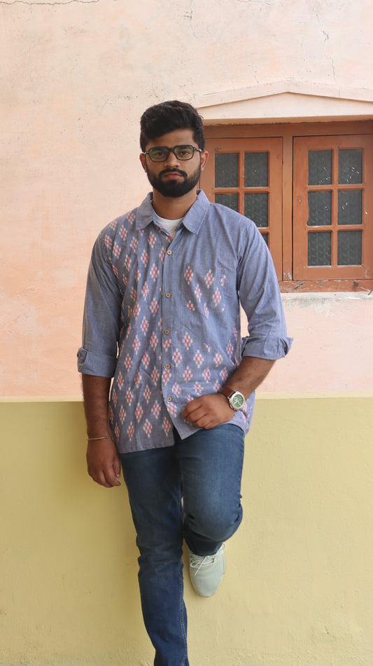 Blue Linen Handloom Cotton Unisex Shirt
