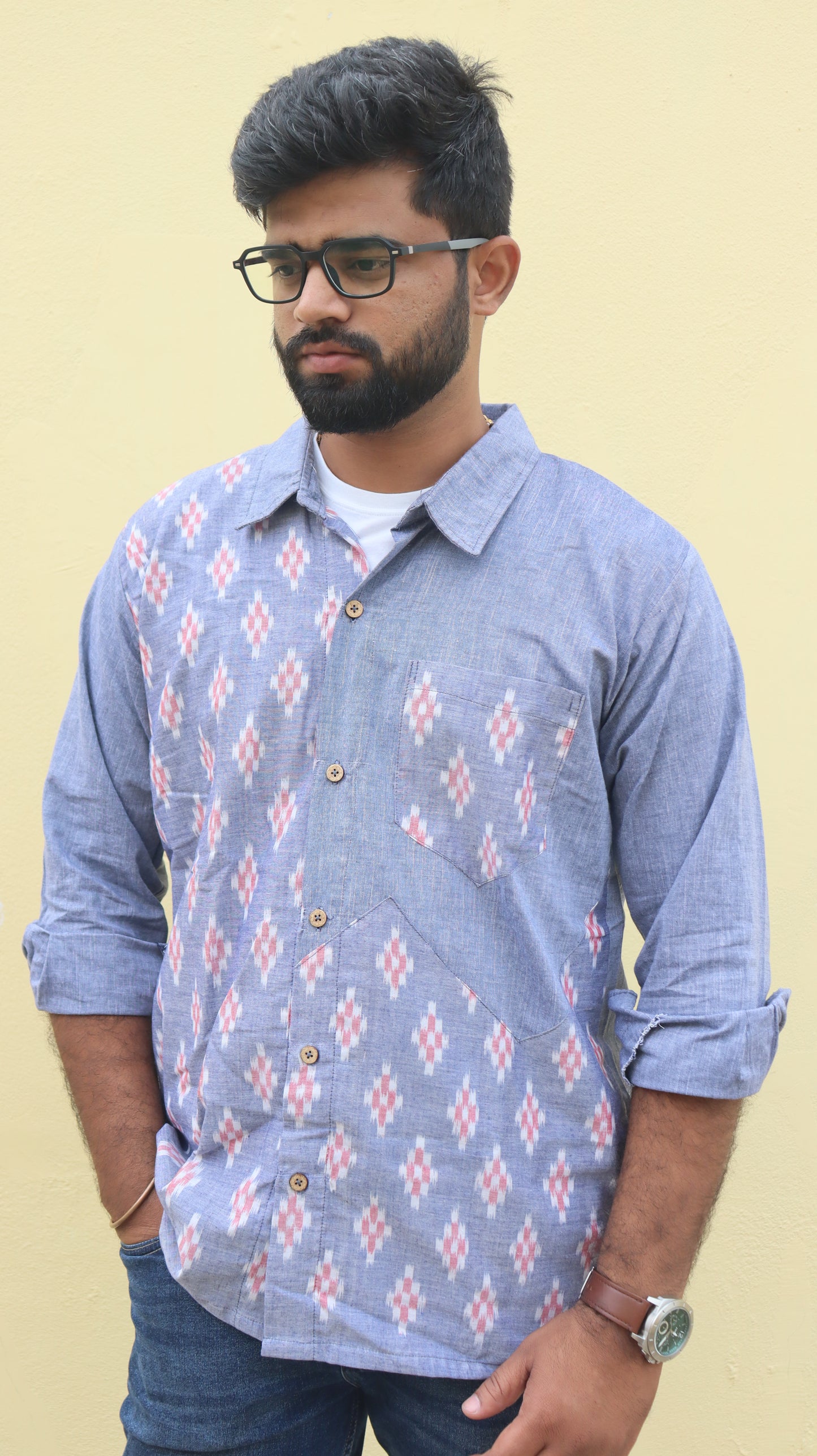 Blue Linen Handloom Cotton Unisex Shirt